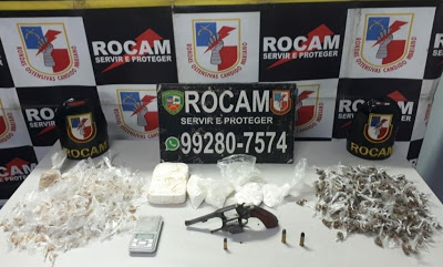 Polícia Militar, por meio da Rocam, detém infrator por porte ilegal de arma de fogo e tráfico de drogas no Crespo