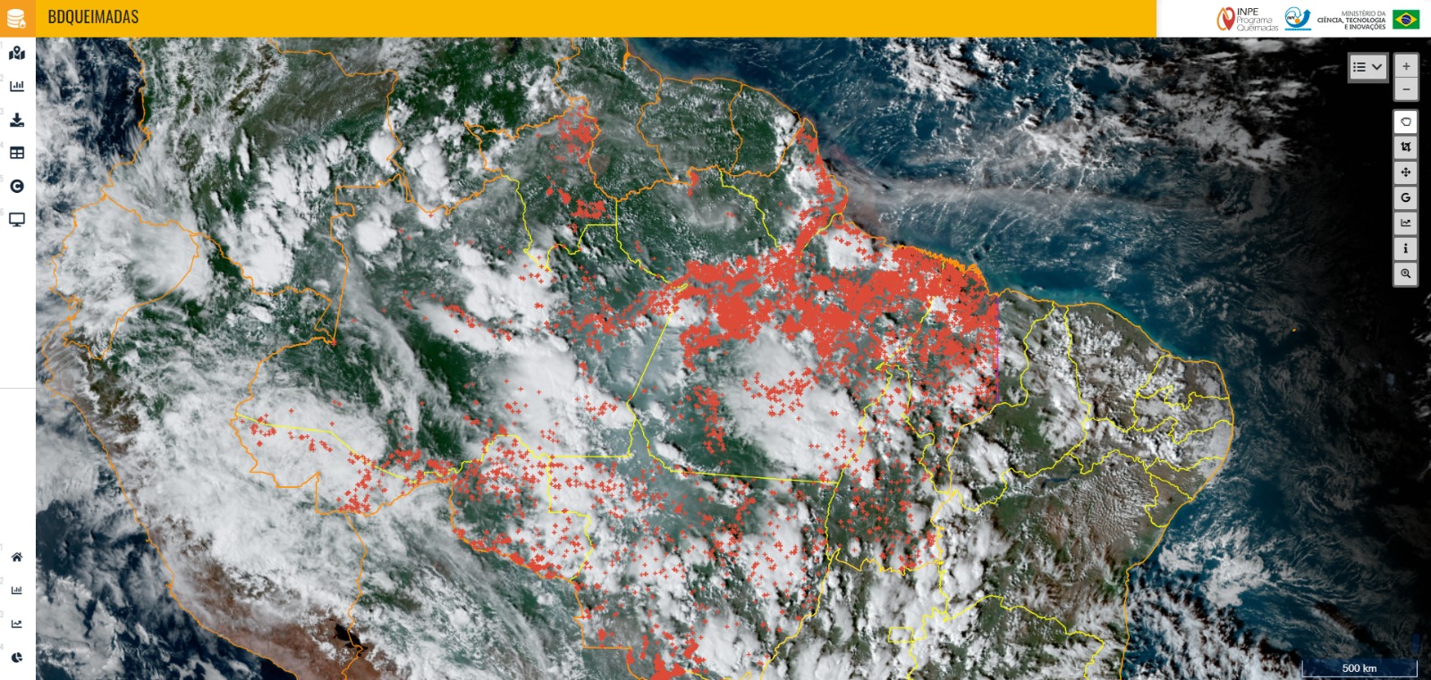Imagens de satélites do Inpe mostram que queimadas do oeste do Pará e RMM são responsáveis por fumaça que atinge capital do Amazonas